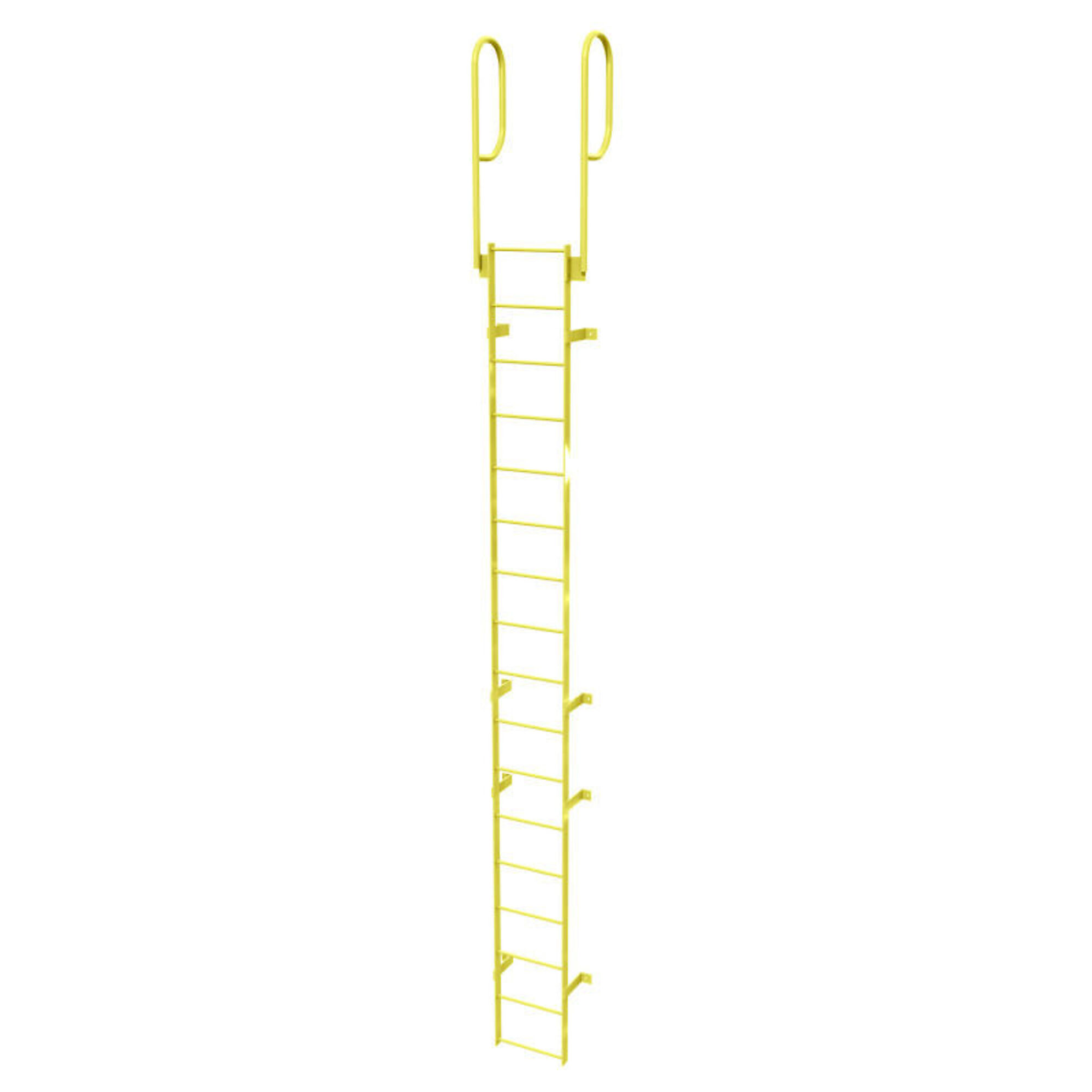 Ballymore, 17 Step Fixed Access Ladder with Walk-thru Rails, Height 246 ft, Capacity 350 lb, Material Carbon Steel, Model# WLFS0217-Y